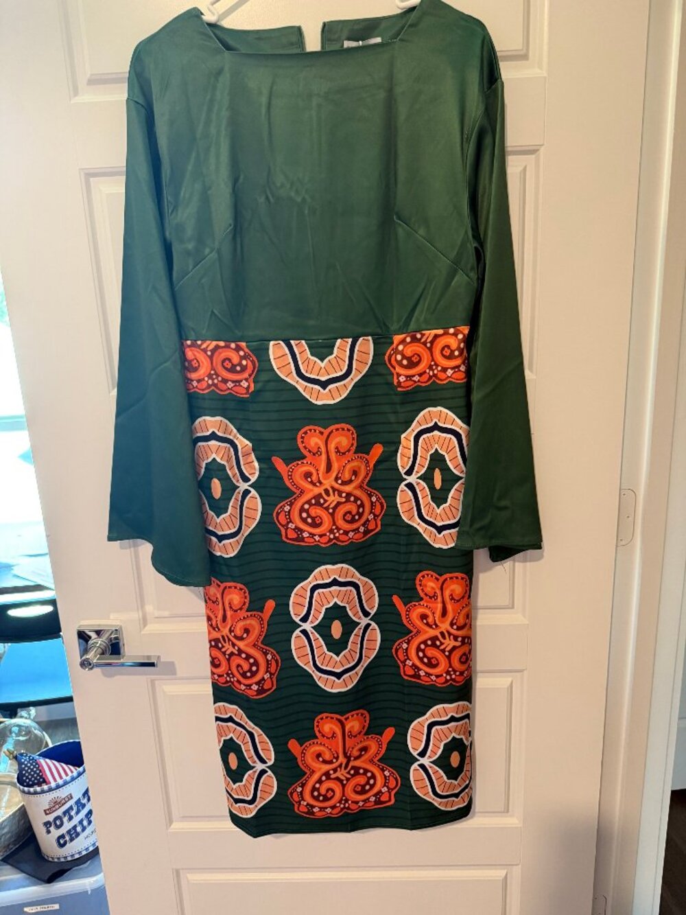 Oshoplive Green and Orange Patterned Dress